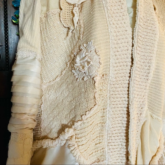 Sz L Ivory mixed media long bohemian coat - Picture 12 of 16